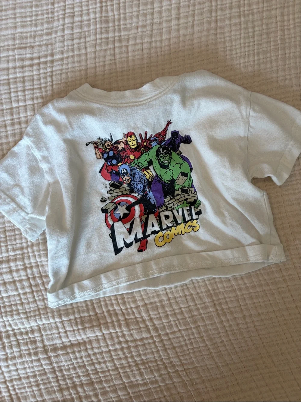 GAP White Kids Tee with Colorful Marvel Heroes Print